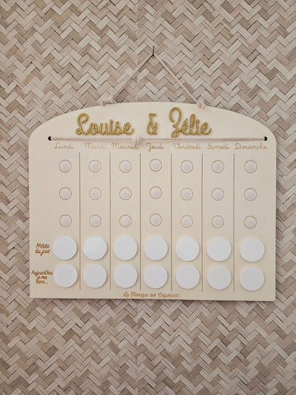 Tableau semainier / routine enfant personnalisé avec prénom / a suspendre / Bois