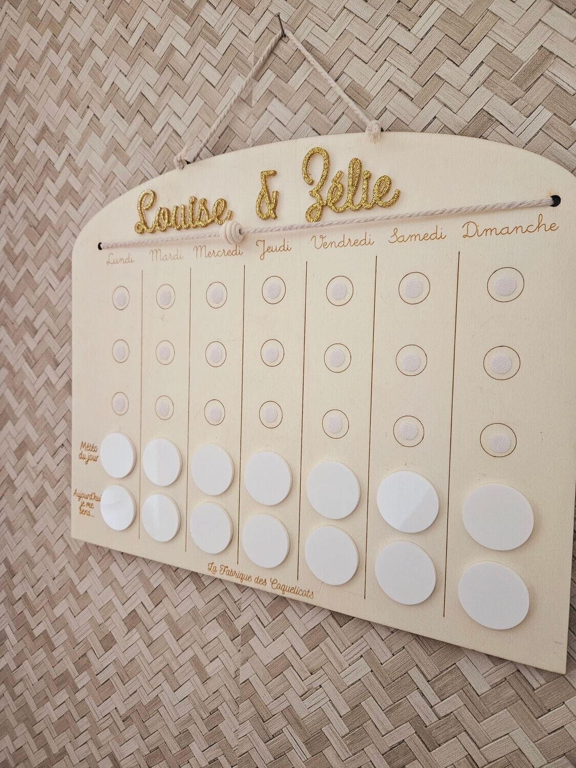 Tableau semainier / routine enfant personnalisé avec prénom / a suspendre / Bois