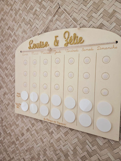 Tableau semainier / routine enfant personnalisé avec prénom / a suspendre / Bois