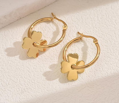 Boucles oreilles GRANDE CREOLE FLEUR doré - boucle oreille / enfant femme en Acier Inoxydable pour femme  Enfant / creole FLEUR DORE