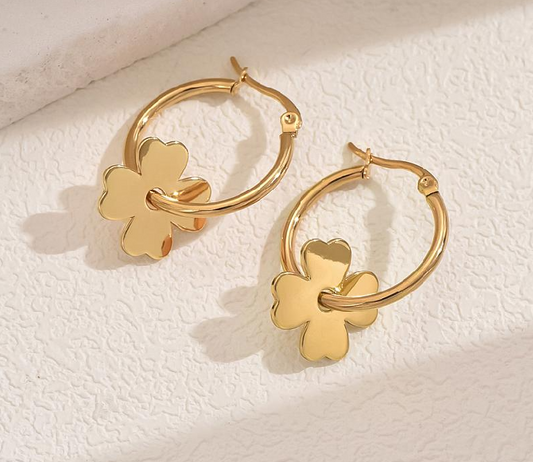 Boucles oreilles GRANDE CREOLE FLEUR doré - boucle oreille / enfant femme en Acier Inoxydable pour femme  Enfant / creole FLEUR DORE