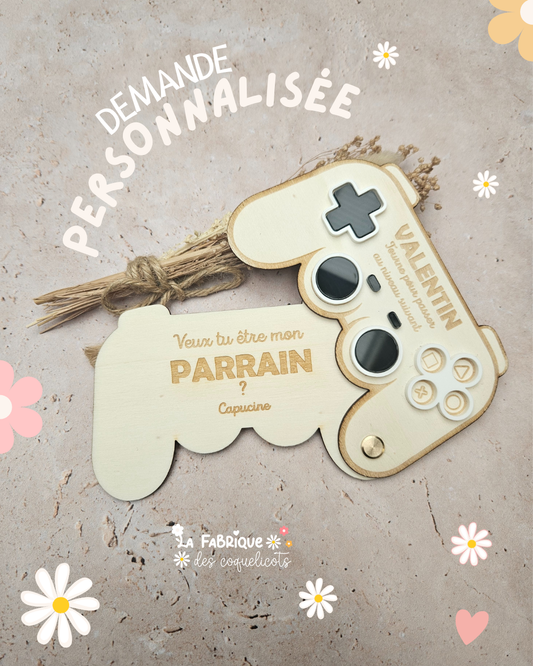 Demande surprise personnalisée -  manette de jeu vidéo - demande parrain marraine annonce tonton témoin