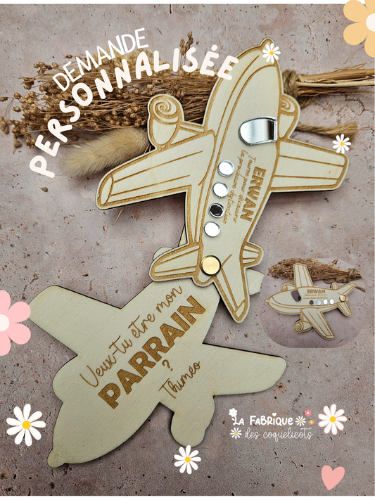 Demande surprise personnalisée -  Avion - demande parrain marraine annonce tonton témoin