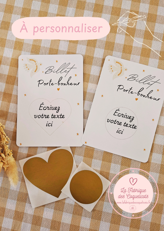 Carte à gratter - billet porte bonheur - à personnaliser - carte de voeux annonce grossesse  annonce mariage - cadeau anniversaire demande mariage marraine parrain mamie papy témoin