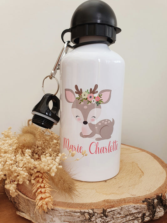 Gourde personnalisé | Gourde enfant | Rentrée des classes | cadeau personnalisé | animaux | fille | pastel | biche | foret / BICHE COUCHEE
