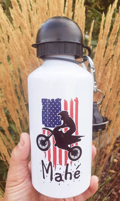 Gourde personnalisé | Gourde enfant | Rentrée des classes | cadeau personnalisé | garçon | moto | moto cross | bike | black and white