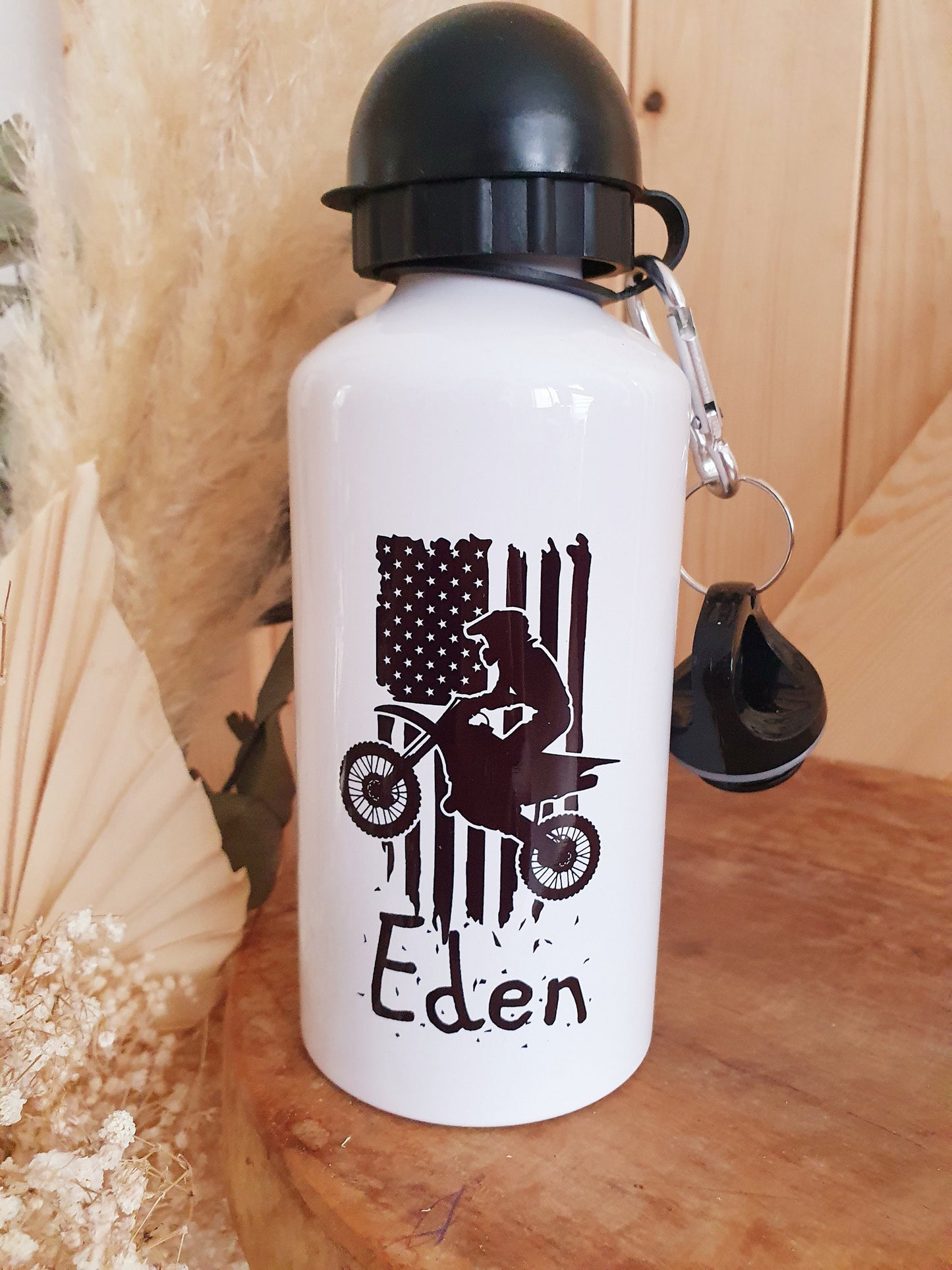 Gourde personnalisé | Gourde enfant | Rentrée des classes | cadeau personnalisé | garçon | moto | moto cross | bike | black and white