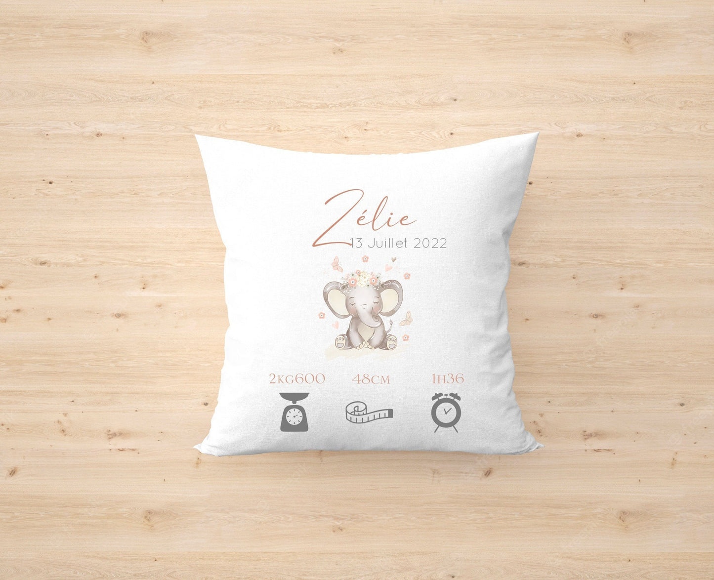 Coussin personnalisé | coussin de naissance | cadeau de naissance | coussin bébé | enfant | Elephant