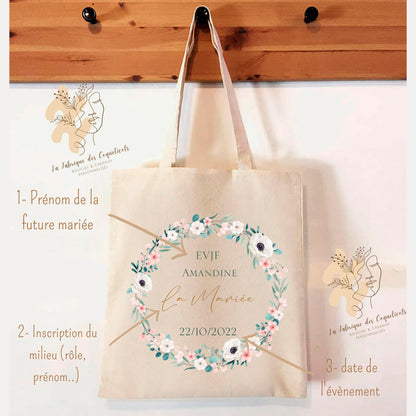 Tote Bag | sac personnalisé | EVJF personnalisé | couronne fleur / tote bag Evjf | future mariée/ tote bag mariage/  | témoin mariée