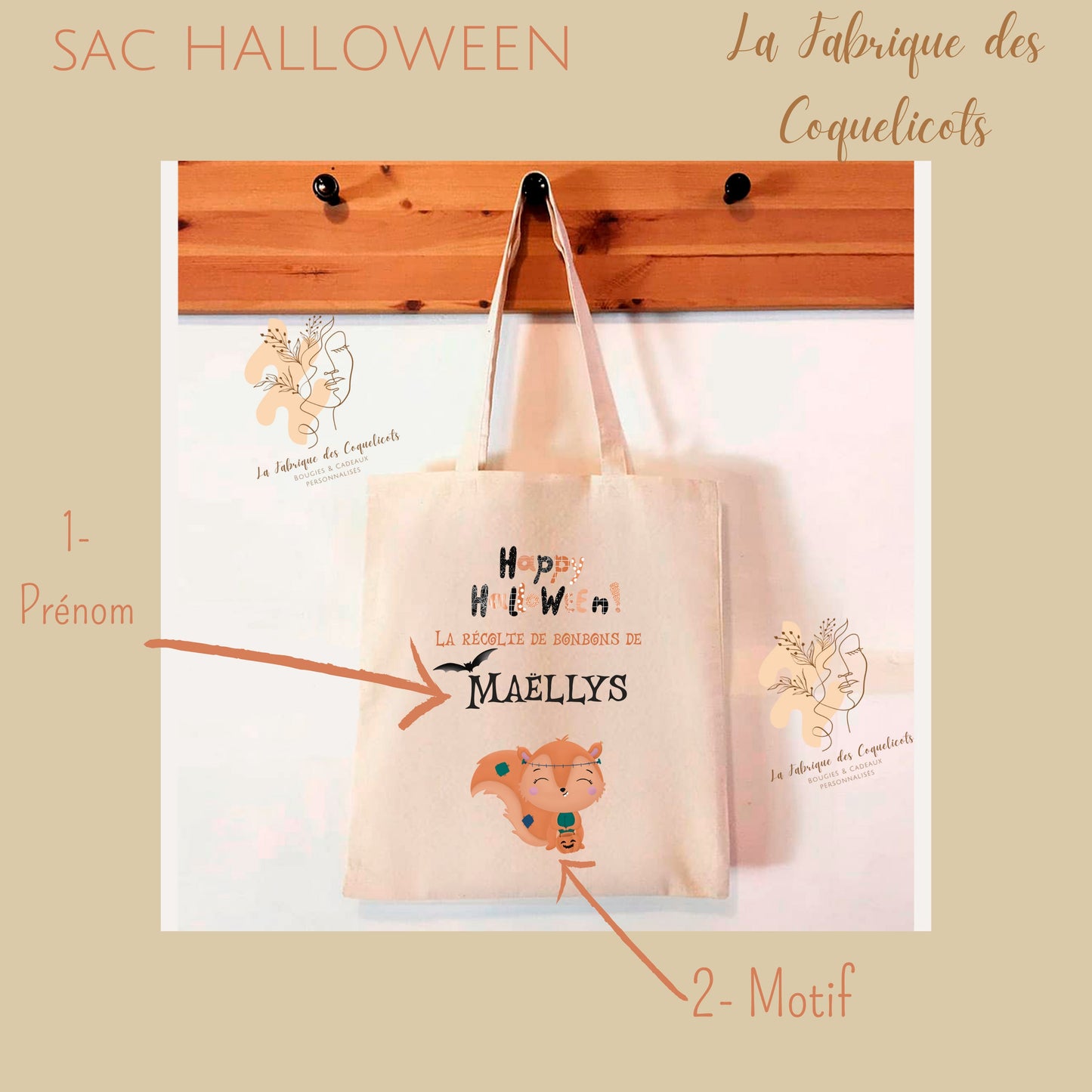 SAC HALLOWEEN | sac à bonbons | bonbons halloween | fête halloween | récolte bonbons | halloween personnalisé | cadeau personnalisé enfant