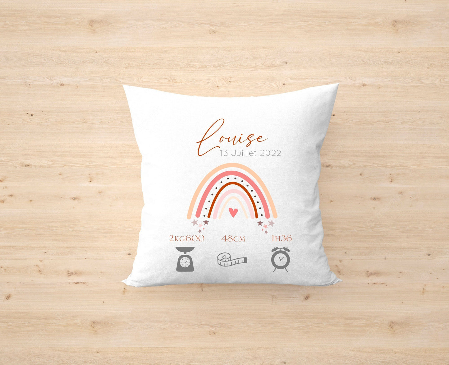 Coussin personnalisé | coussin de naissance | cadeau de naissance | coussin bébé | enfant | Arc en ciel
