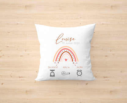 Coussin personnalisé | coussin de naissance | cadeau de naissance | coussin bébé | enfant | Arc en ciel