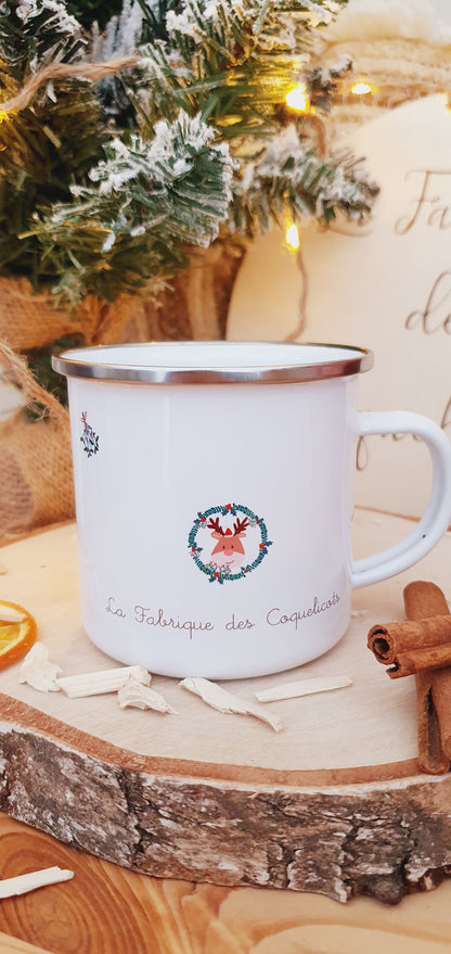 Mug céramique ou métal vintage personnalisé de Noël | Enfant jumelle jumeau | cadeau personnalisé, nounou maitresse atsem tatie mamie papy