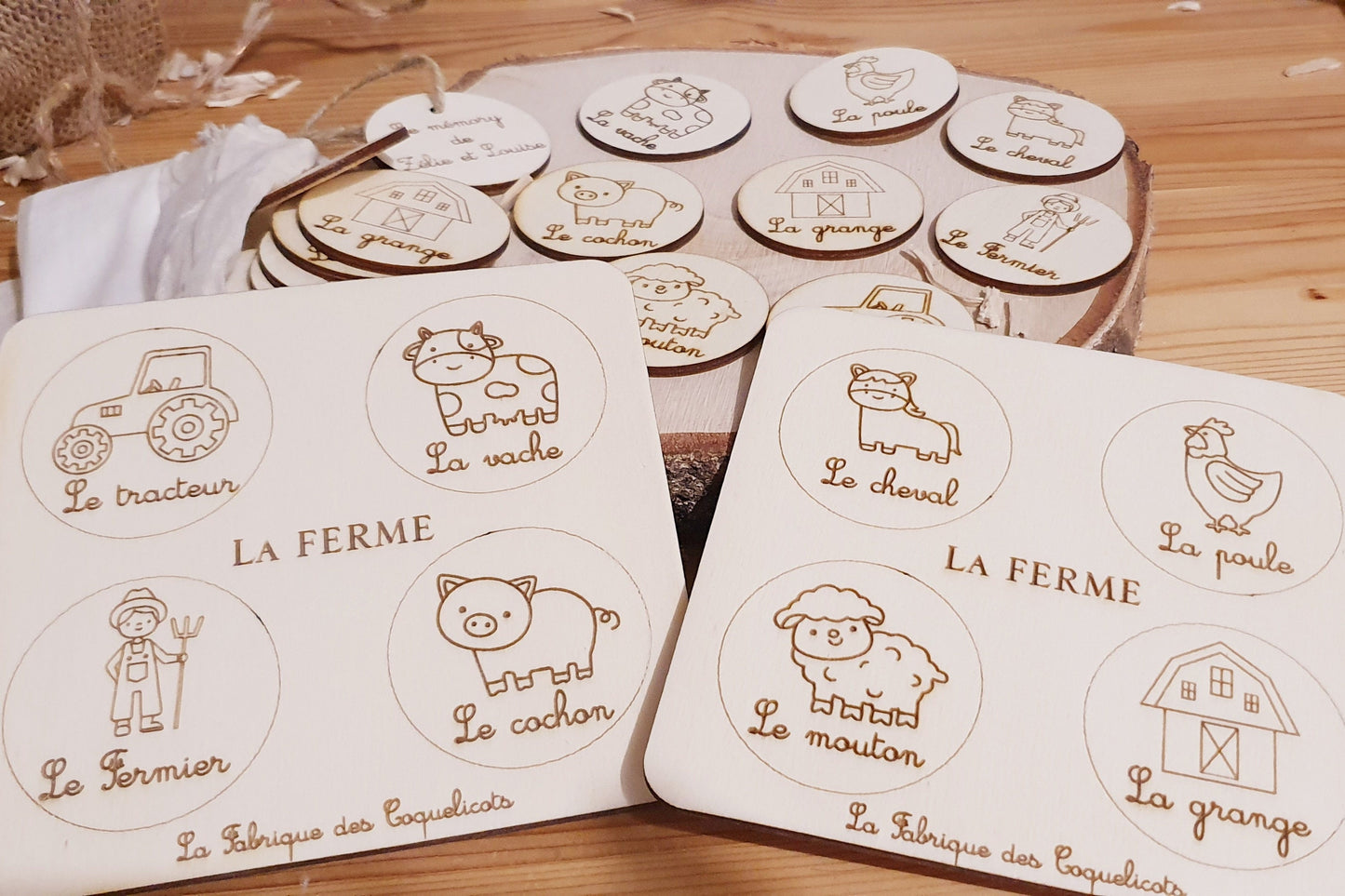 Memory | jeu éducatif | jeu de mémoire | personnalisé | bois | Montessori | jouet apprentissage  enfant | petit enfant | Animaux de la ferme
