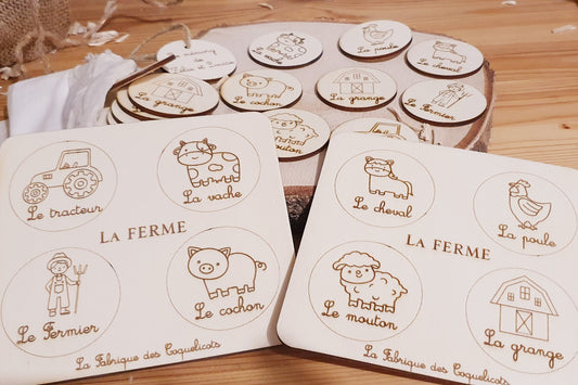 Memory | jeu éducatif | jeu de mémoire | personnalisé | bois | Montessori | jouet apprentissage  enfant | petit enfant | Animaux de la ferme