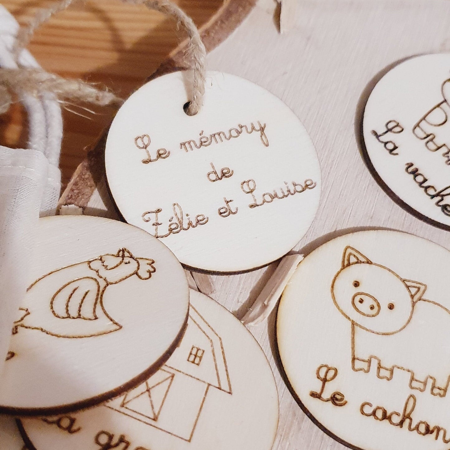 Memory | jeu éducatif | jeu de mémoire | personnalisé | bois | Montessori | jouet apprentissage  enfant | petit enfant | Animaux de la ferme
