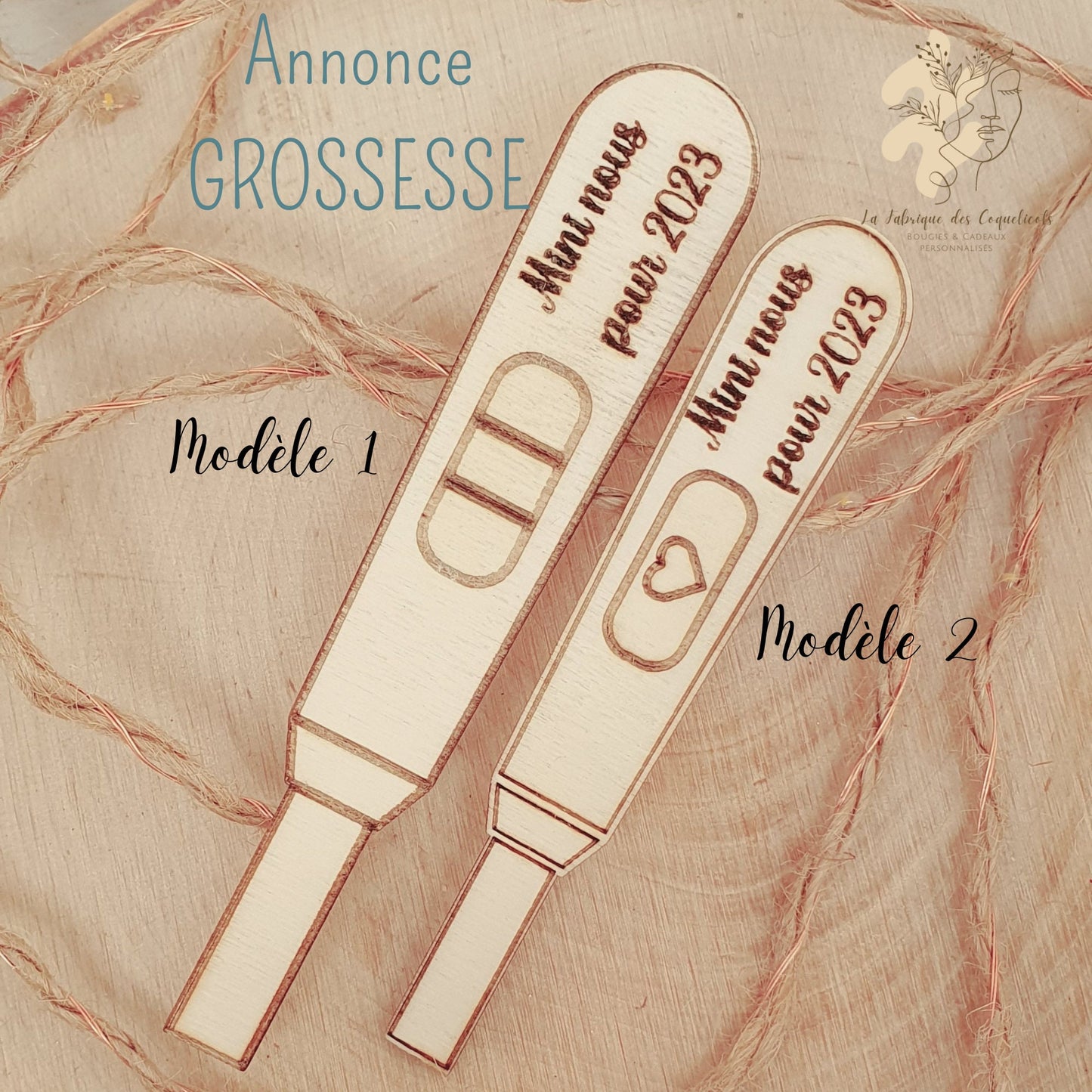 Test de grossesse bois | annonce grossesse | naissance | bébé | newborn | papy mamie | futur parent | futur tatie tonton parrain marraine