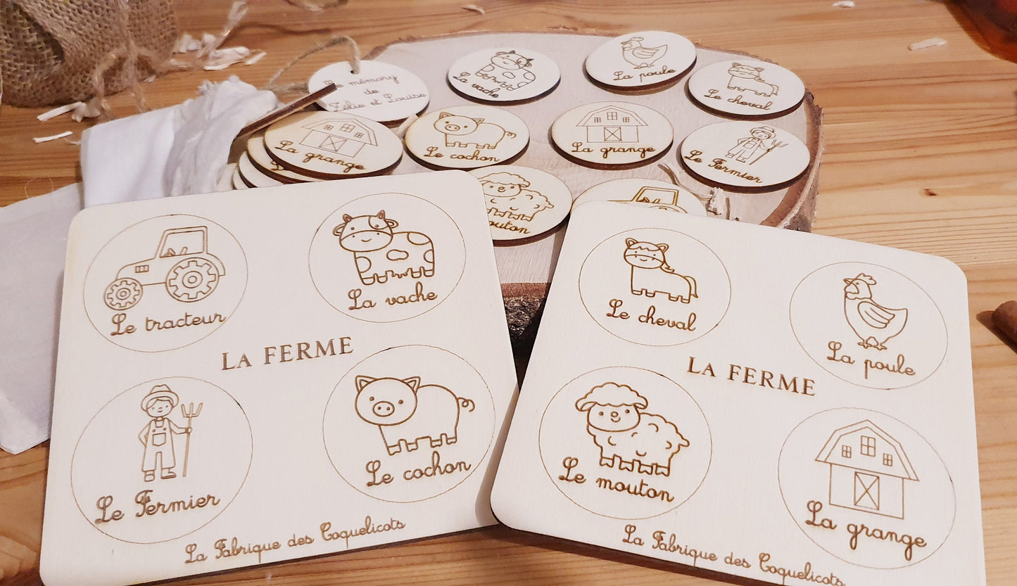 Memory | jeu éducatif | jeu de mémoire | personnalisé | bois | Montessori | jouet apprentissage  enfant | petit enfant | licorne animaux