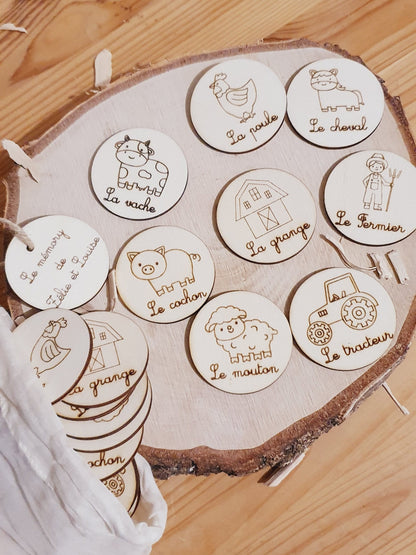 Memory | jeu éducatif | jeu de mémoire | personnalisé | bois | Montessori | jouet apprentissage  enfant | petit enfant | Animaux de la ferme