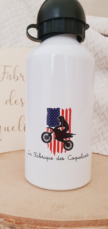 Gourde personnalisé | Gourde enfant | Rentrée des classes | cadeau personnalisé | garçon | moto | moto cross | bike | black and white