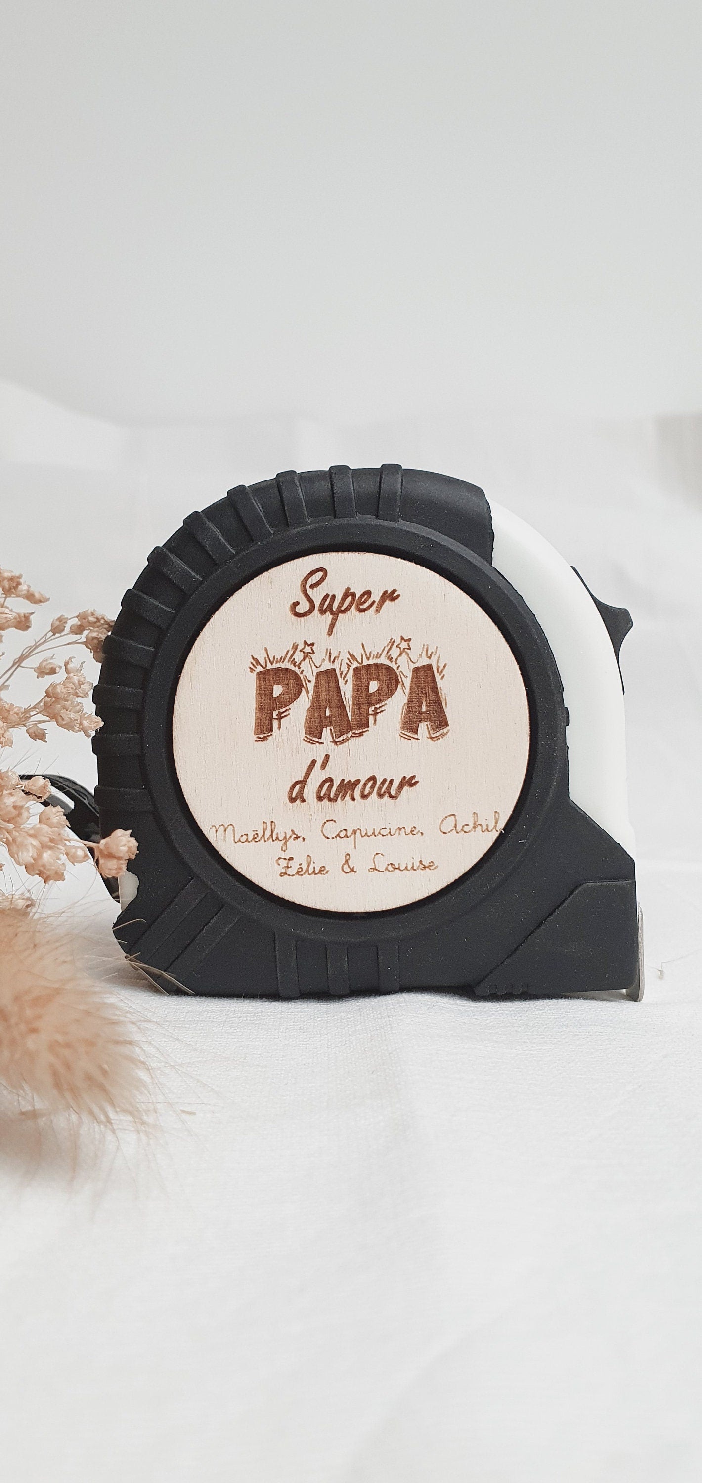 Mètre de bricolage personnalisé couleur blanc et noir | papa papy fête des pères grand-père | cadeau personnalisé