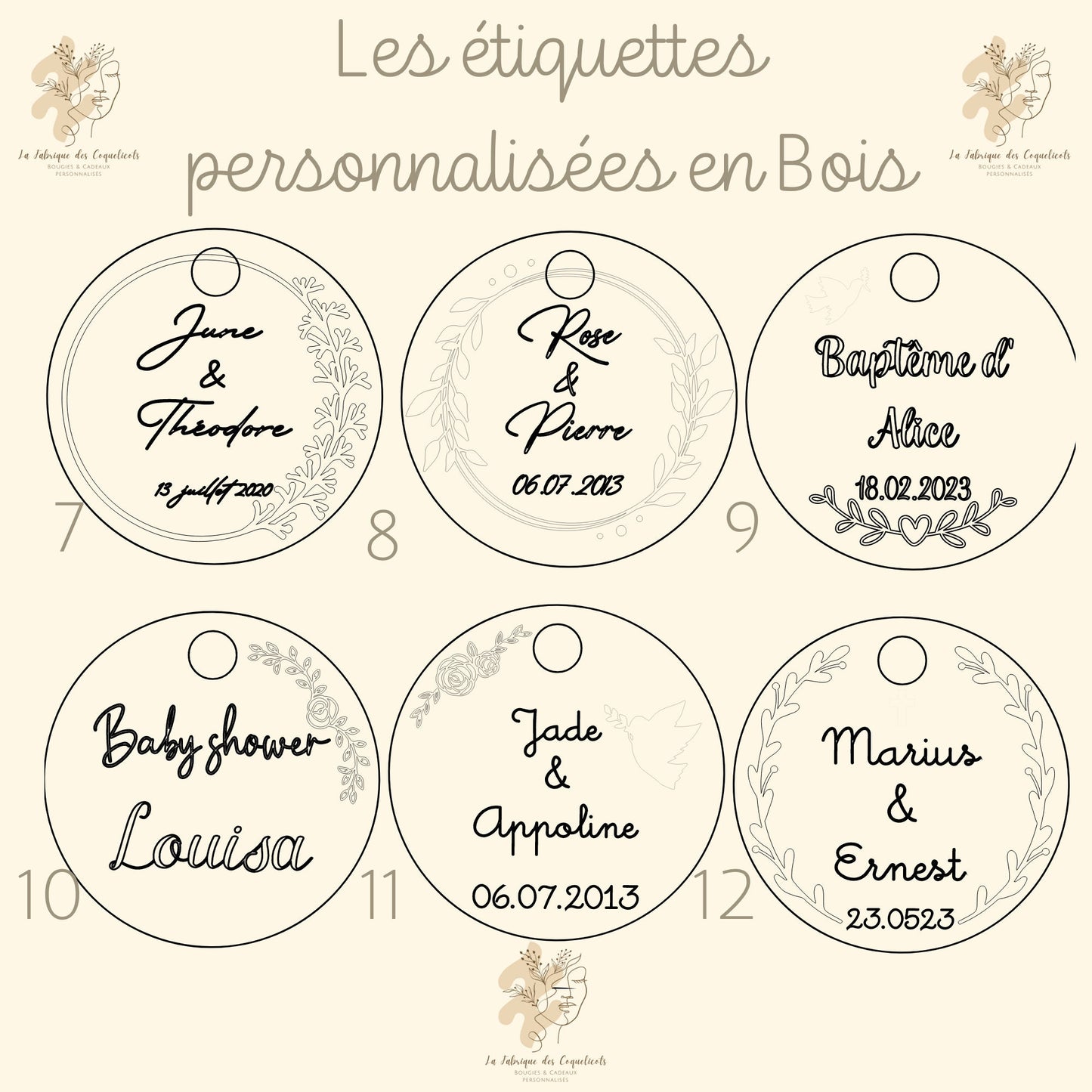 Etiquette personnalisée EN BOIS  | ronde | Mariage baptême baby shower anniversaire pacs communion / Marque place invité