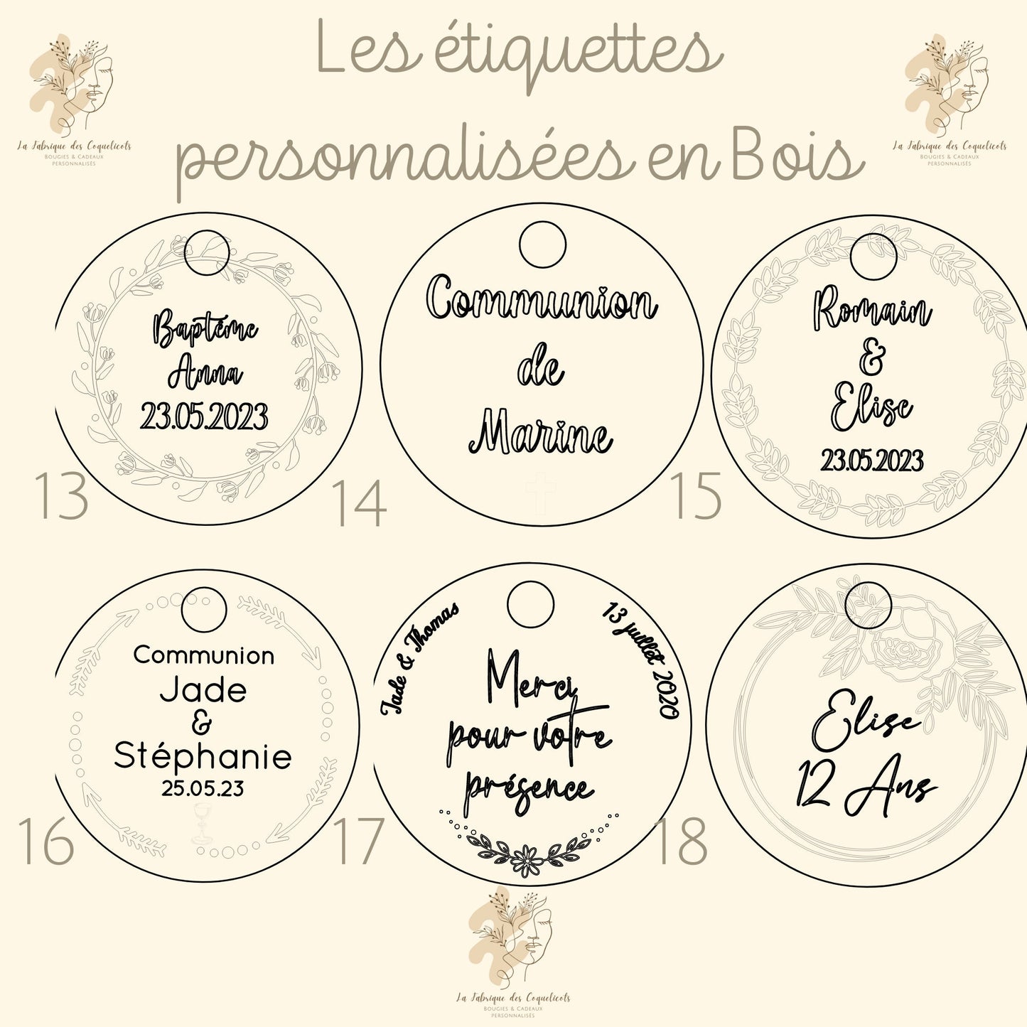 Etiquette personnalisée EN BOIS  | ronde | Mariage baptême baby shower anniversaire pacs communion / Marque place invité
