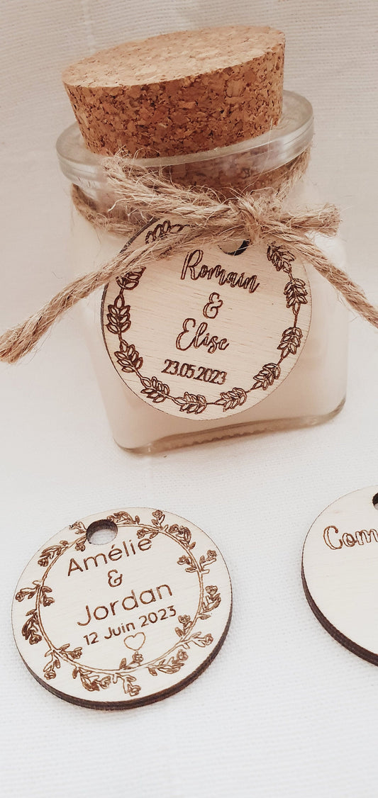 Etiquette personnalisée EN BOIS  | ronde | Mariage baptême baby shower anniversaire pacs communion / Marque place invité