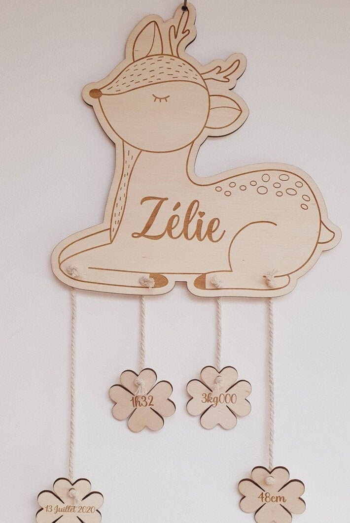 Suspension murale / décoration chambre enfant / info naissance / cadeau de naissance / BICHE