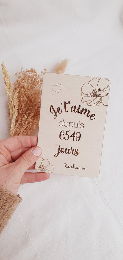 Carte bois couple / cadeau couple, homme femme st valentin/ anniversaire mariage