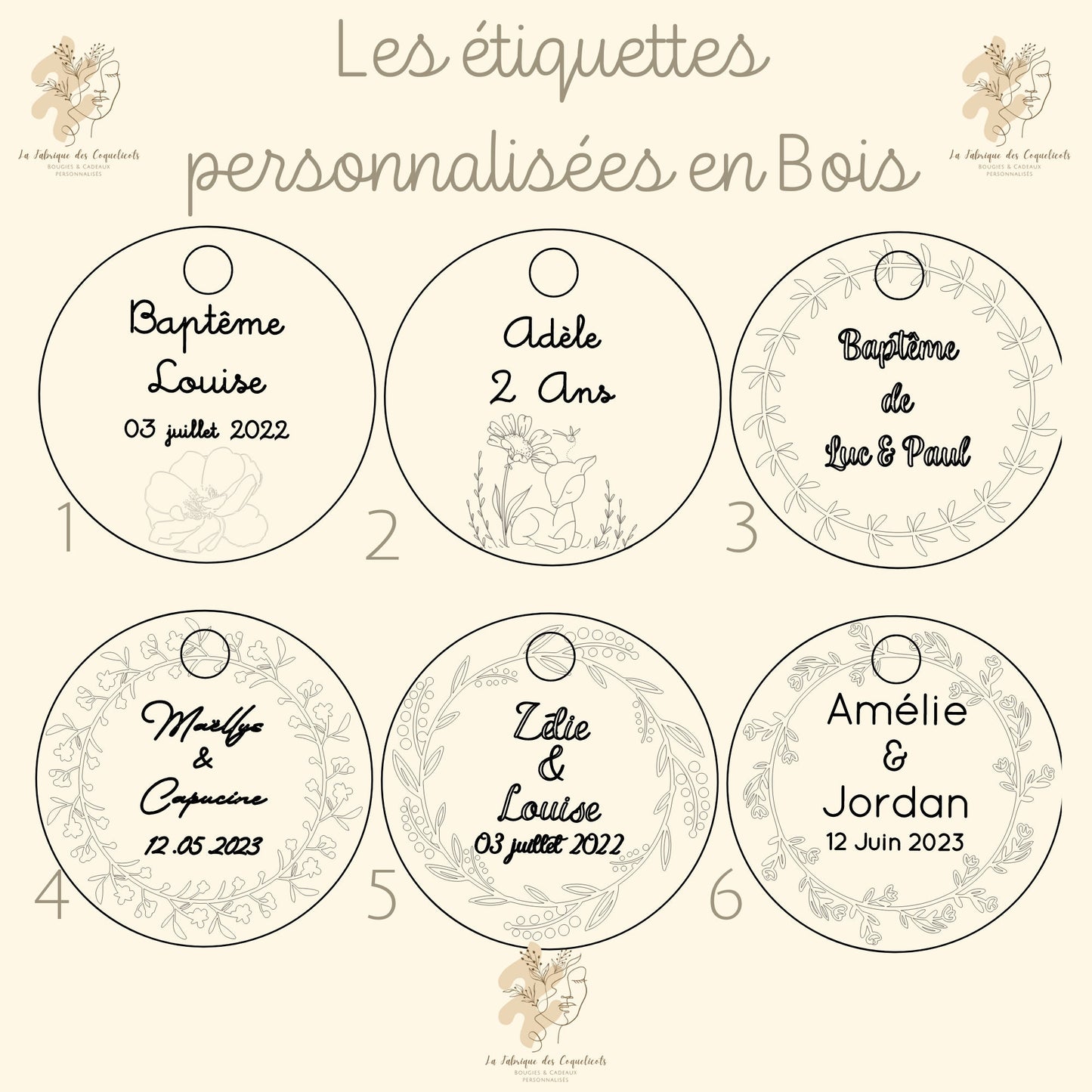 Etiquette personnalisée EN BOIS  | ronde | Mariage baptême baby shower anniversaire pacs communion / Marque place invité