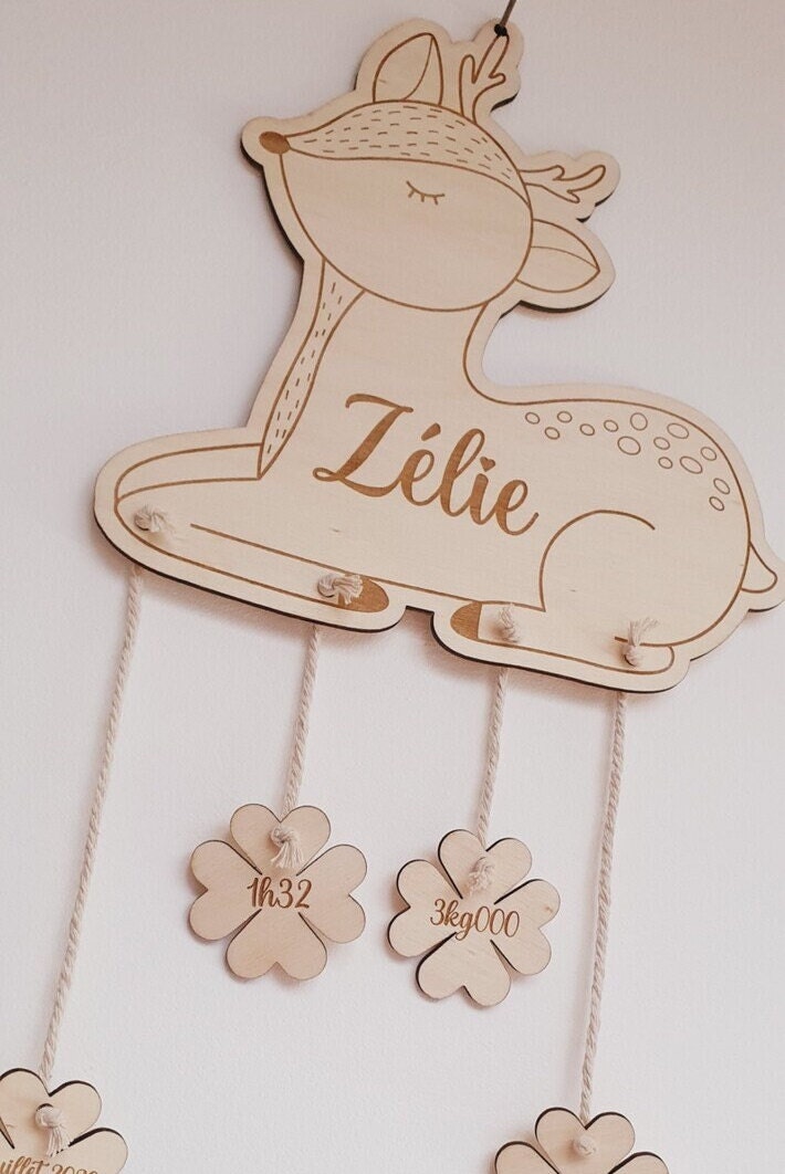 Suspension murale / décoration chambre enfant / info naissance / cadeau de naissance / BICHE