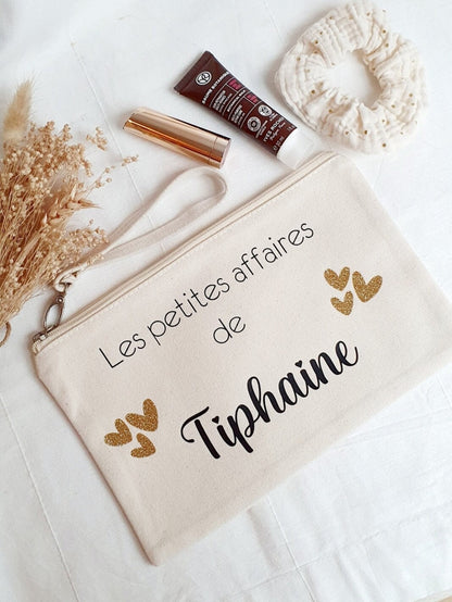 Trousse coton personnalisé / cadeau femme / trousse coton / Prénom / les petites affaires de ....