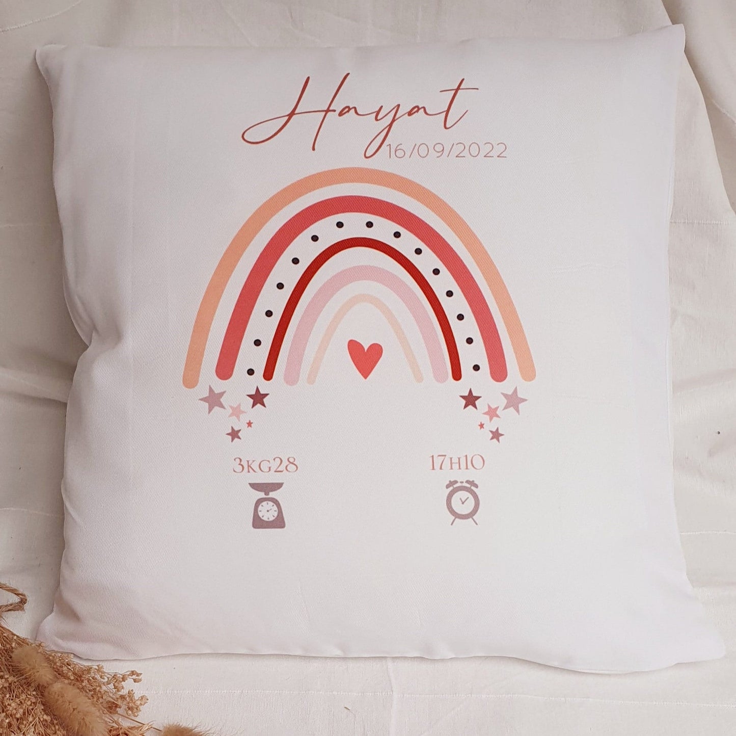 Coussin personnalisé | coussin de naissance | cadeau de naissance | coussin bébé | enfant | Arc en ciel