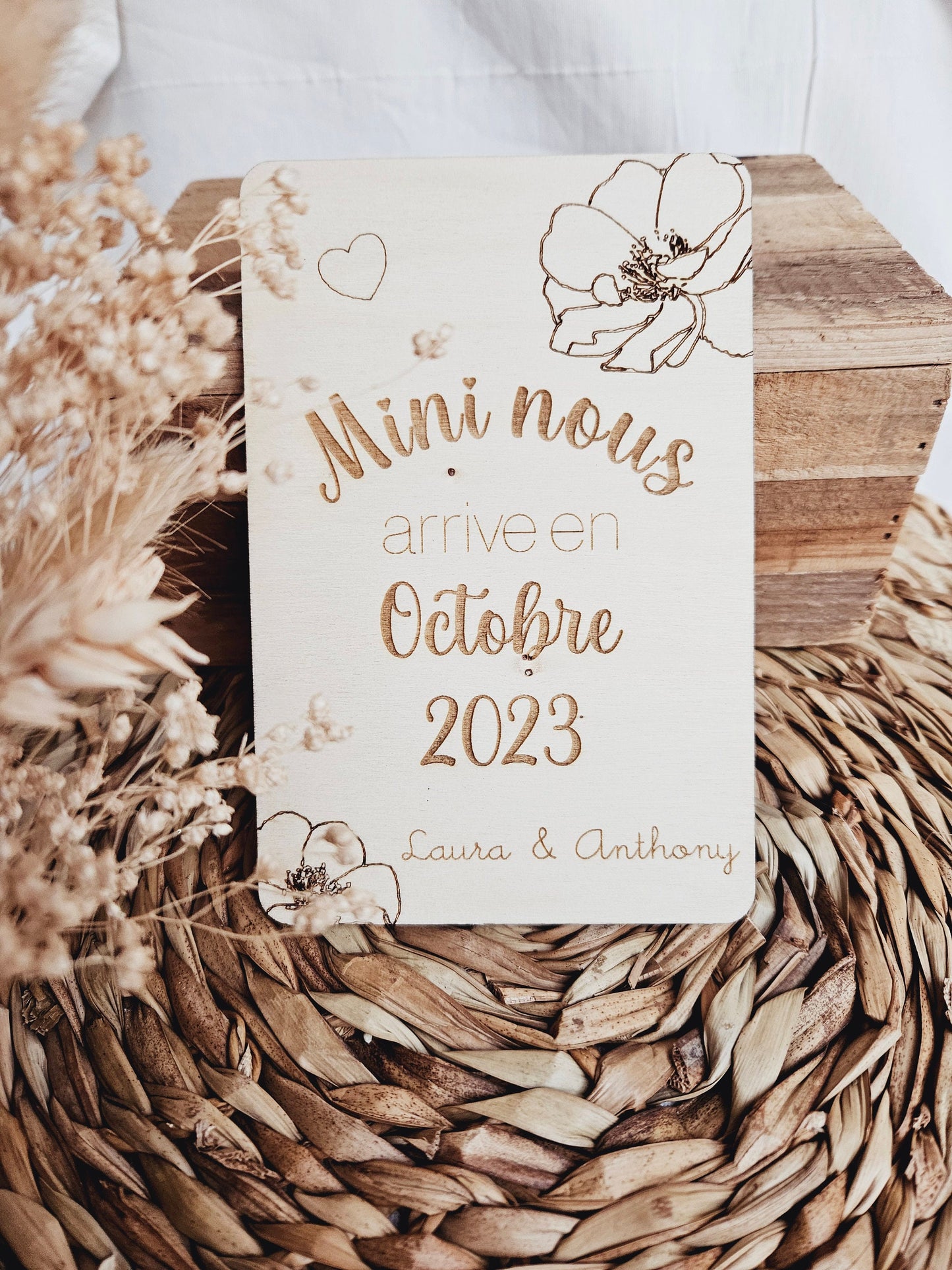 Carte annonce grossesse en bois | annonce grossesse annonce bébé parrain marraine papy mamie