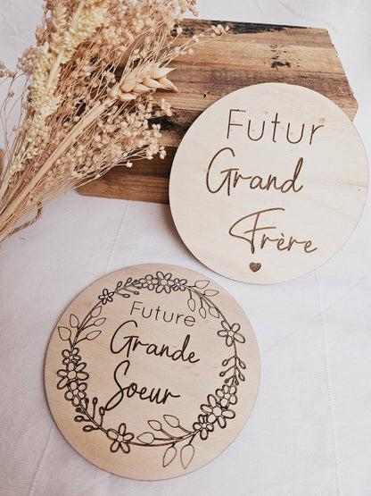 Carte en bois / annonce grossesse / annonce grande soeur / grand frère / futur parent / futur grand frere, grande soeur