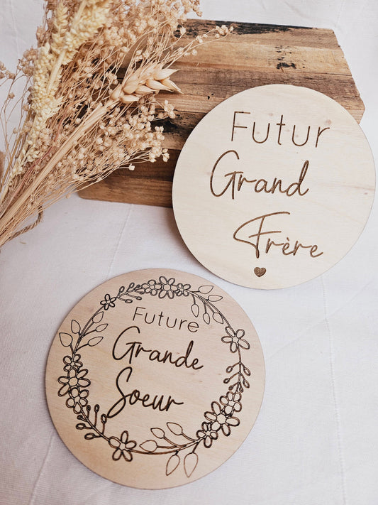 Carte en bois / annonce grossesse / annonce grande soeur / grand frère / futur parent / futur grand frere, grande soeur