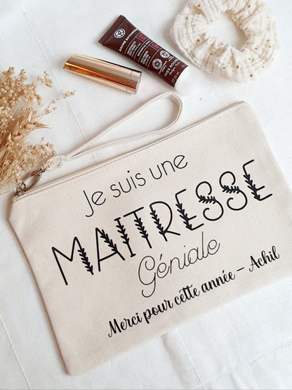 Trousse coton personnalisé / MAITRESSE ATSEM NOUNOU / cadeau maitresse  / trousse coton / cadeau femme / cadeau école / fin d'année scolaire