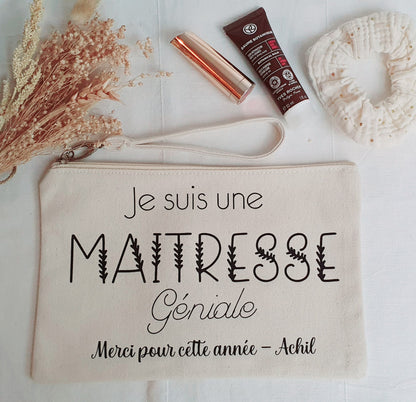 Trousse coton personnalisé / MAITRESSE ATSEM NOUNOU / cadeau maitresse  / trousse coton / cadeau femme / cadeau école / fin d'année scolaire