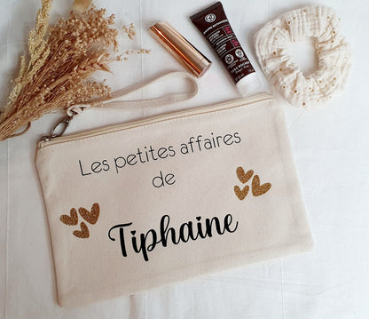 Trousse coton personnalisé / cadeau femme / trousse coton / Prénom / les petites affaires de ....