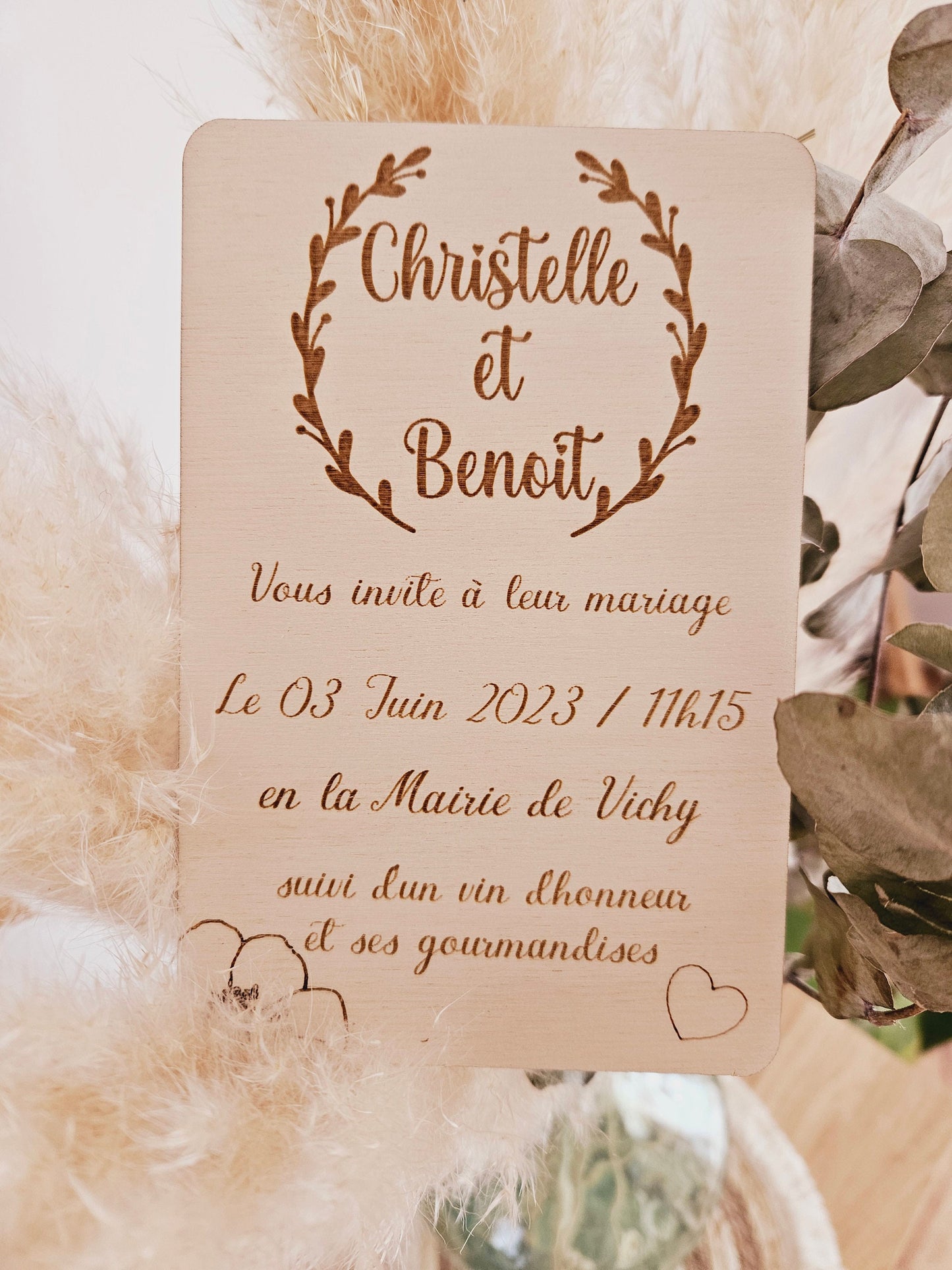 Faire part mariage en bois | Invitation baptême anniversaire bois | champêtre | floral | faire part
