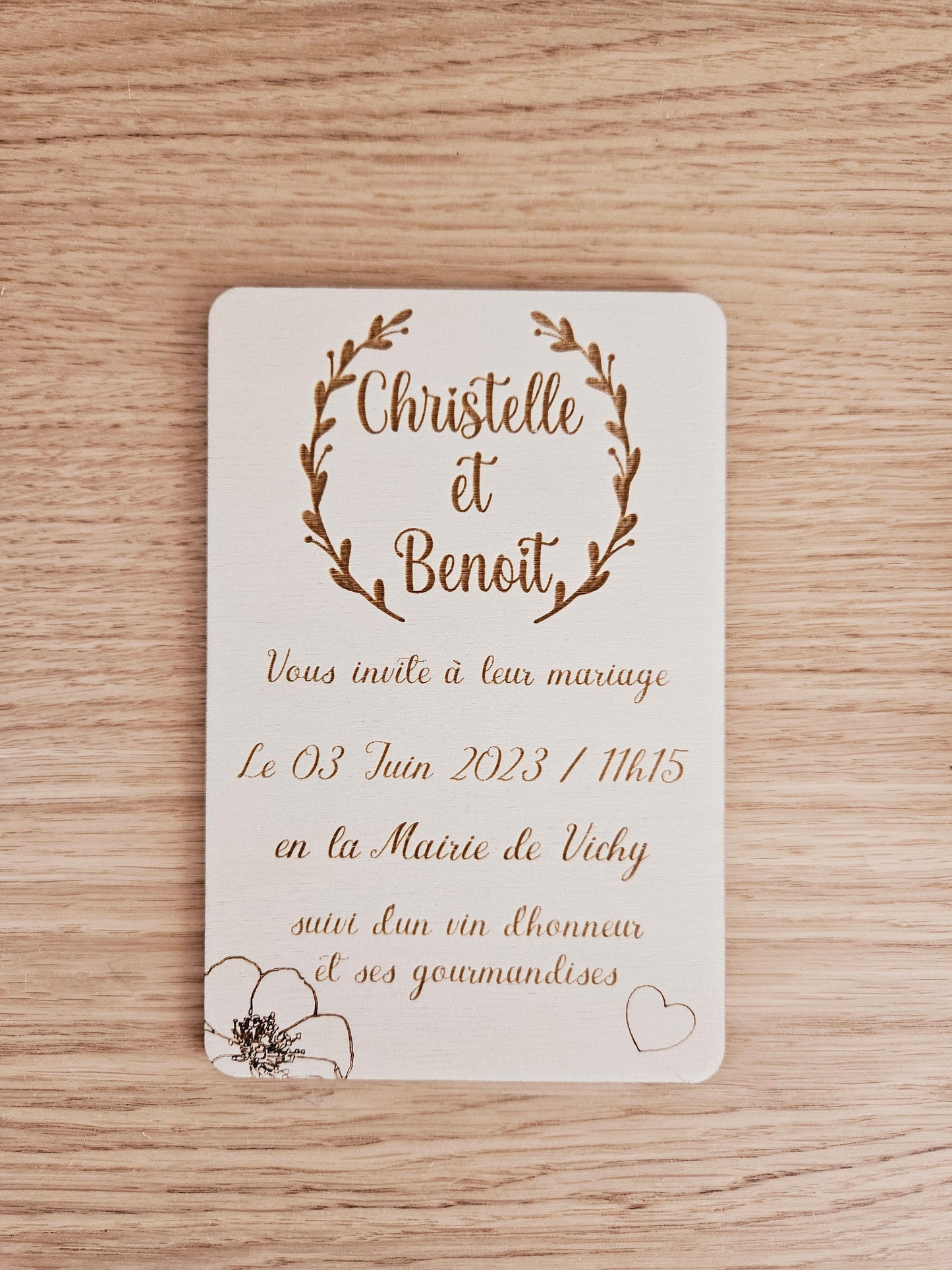 Faire part mariage en bois | Invitation baptême anniversaire bois | champêtre | floral | faire part