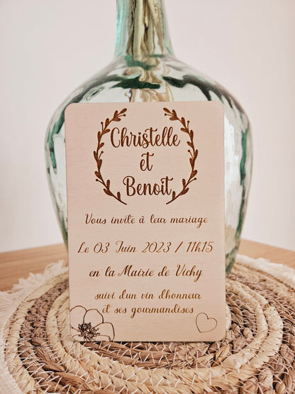 Faire part mariage en bois | Invitation baptême anniversaire bois | champêtre | floral | faire part