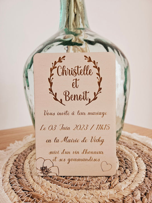 Faire part mariage en bois | Invitation baptême anniversaire bois | champêtre | floral | faire part