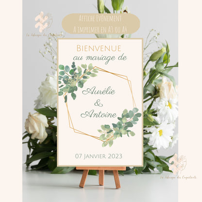 Affiche de bienvenue - Mariage - baptême, anniversaire, panneau bienvenue , Evènements- A imprimer A3 ou A4 - Personnalisable PDF
