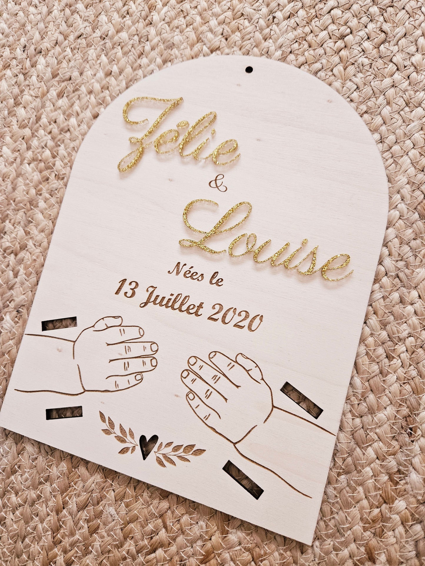 Plaque de naissance pour bracelet | cadeau de naissance | carte bienvenue bébé | naissance | plaque bois | personnalisé jumeaux jumelles