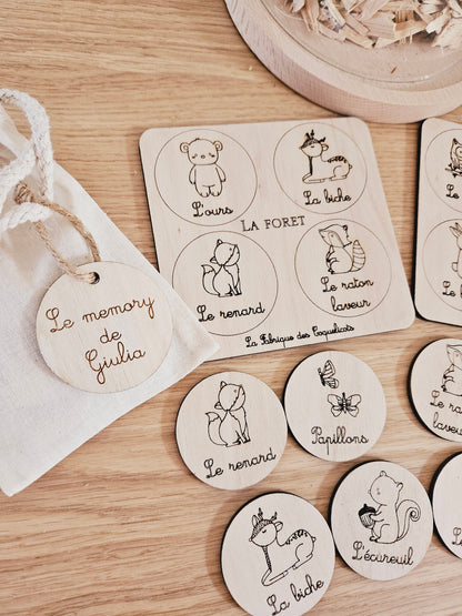 Memory | jeu éducatif | jeu de mémoire | personnalisé | bois | Montessori | jouet apprentissage  enfant | petit enfant |Animaux de la Foret