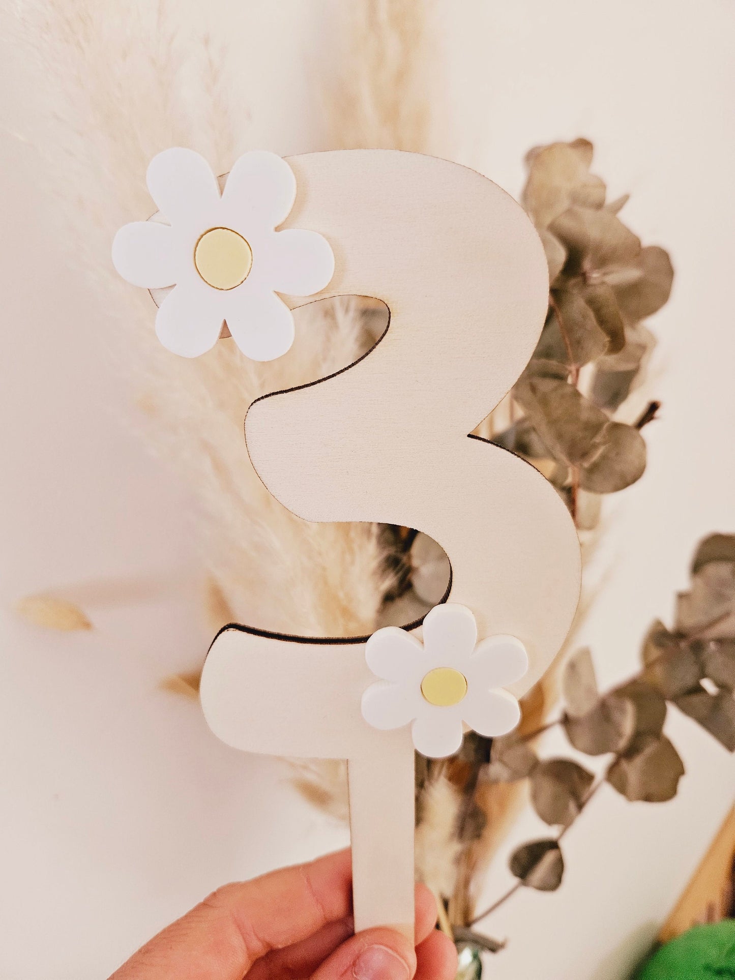 Cake topper chiffre / décoration gâteau anniversaire, baptême mariage thème fleur marguerite pâquerette