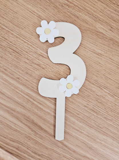 Cake topper chiffre / décoration gâteau anniversaire, baptême mariage thème fleur marguerite pâquerette