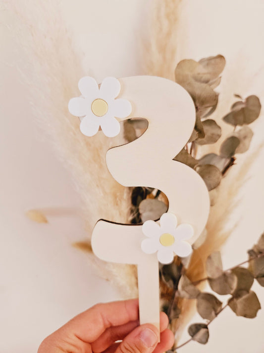 Cake topper chiffre / décoration gâteau anniversaire, baptême mariage thème fleur marguerite pâquerette